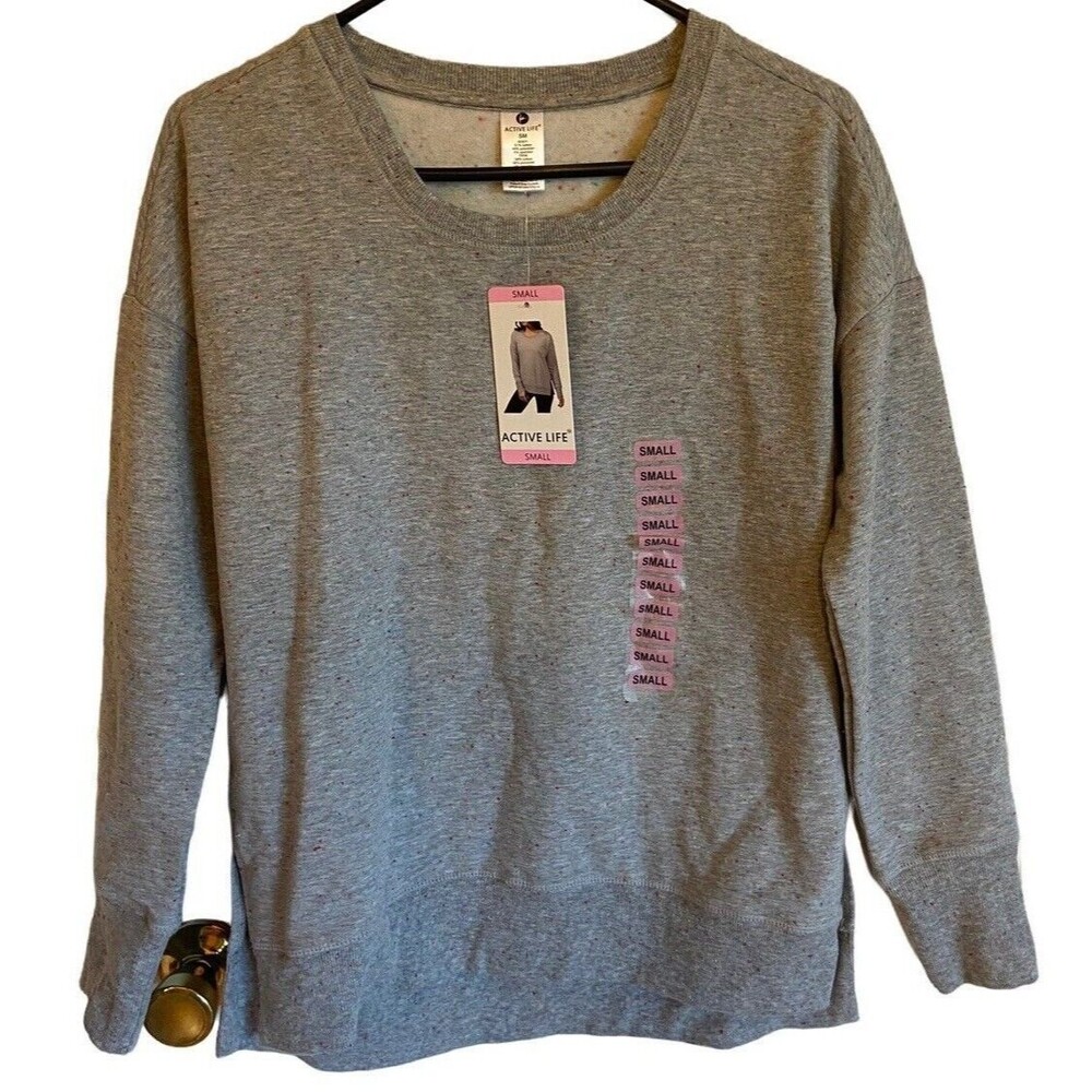 Active Life Comfy Sweatshirt Womens Size S Gray Rainbow Long Sleeve NWT